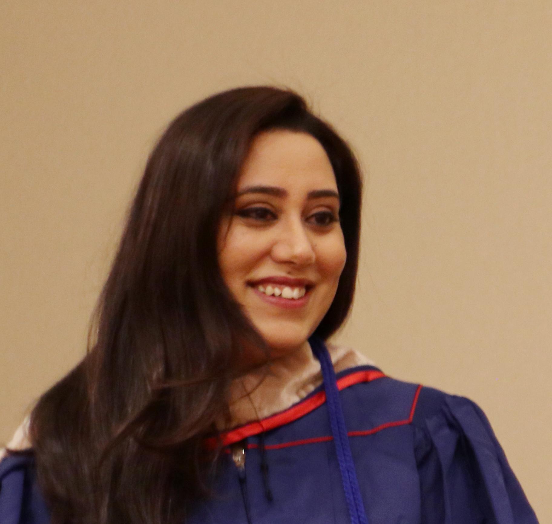 A portrait of Swati Suri during the 2018 MBA Hooding Ceremony.