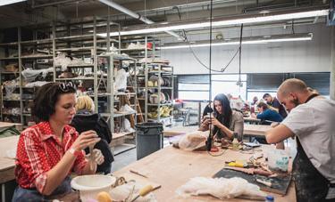 Students work in the Ceramics Studio