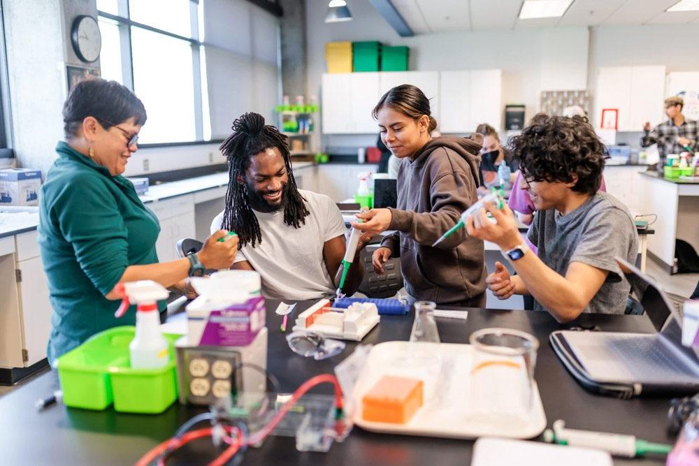 4 students in Chemistry class at MSU Denver